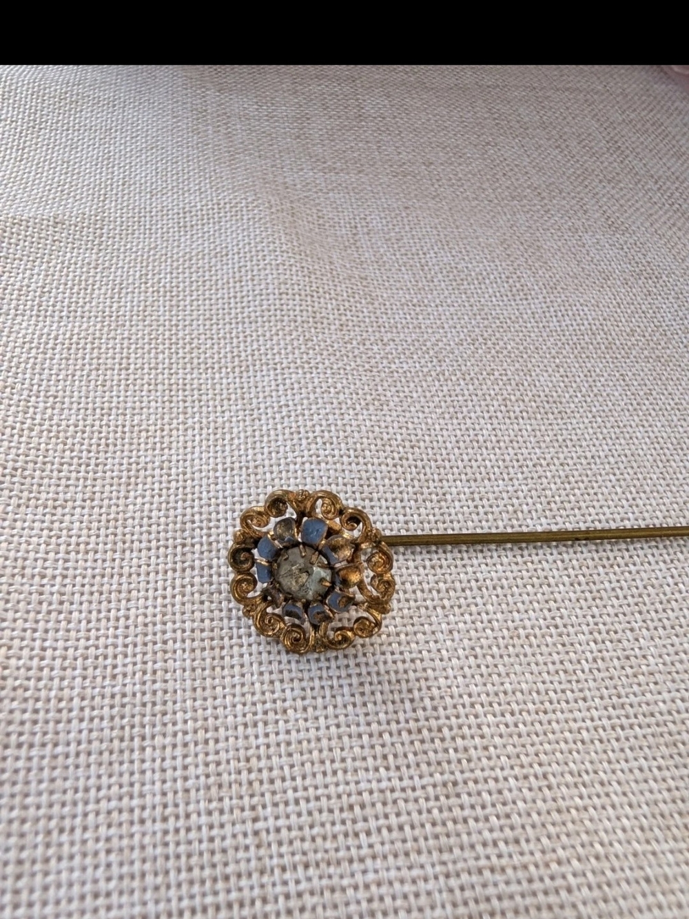 Gold-Tone Floral Stick Pin with Clear Crystal Accents
